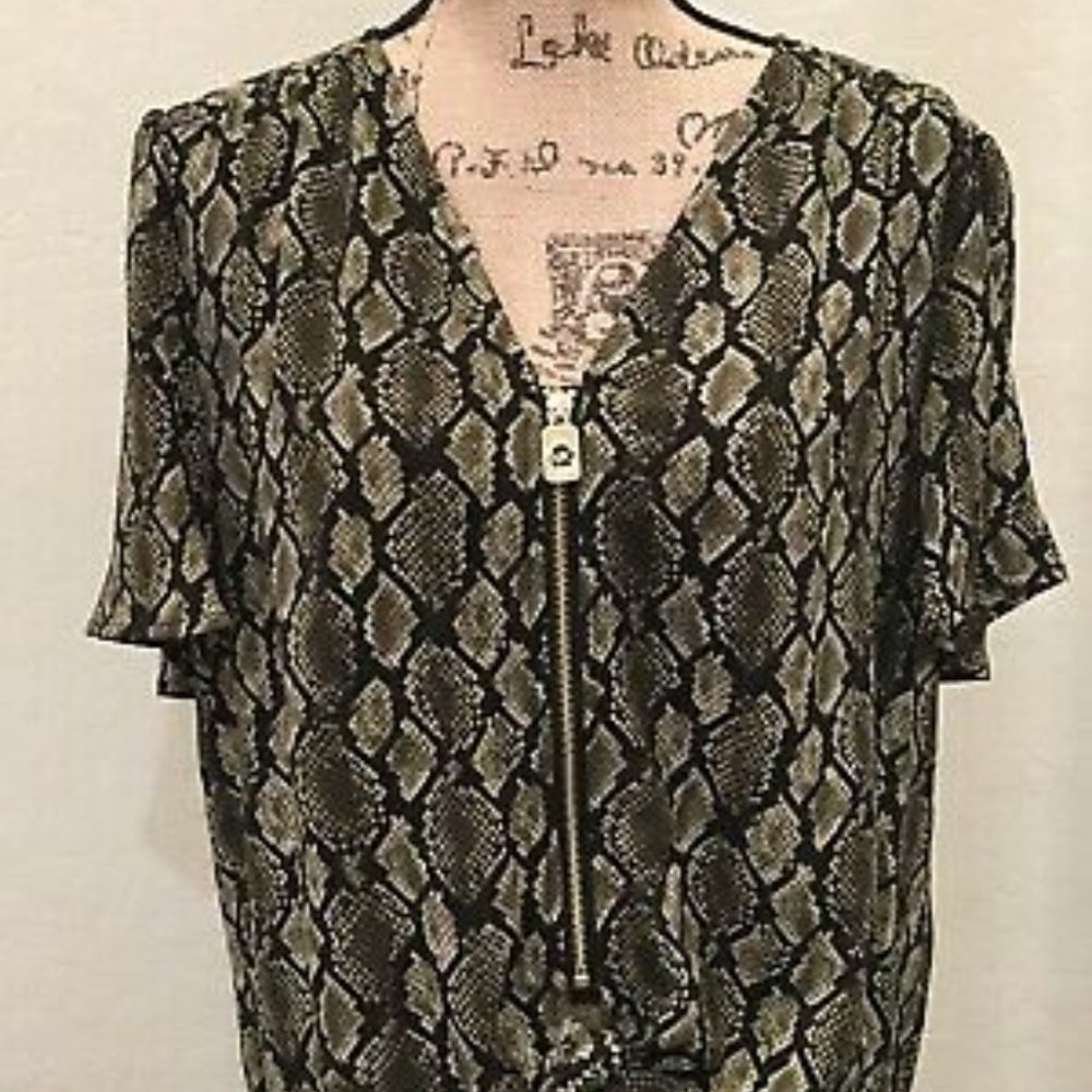 Michael Kors Safari Green Snakeskin Print Top sz M
